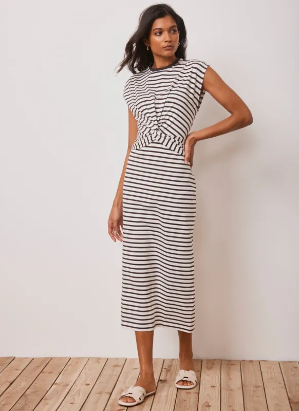 Brown Striped Jersey Twist Midi Dress sold by Mint Velvet