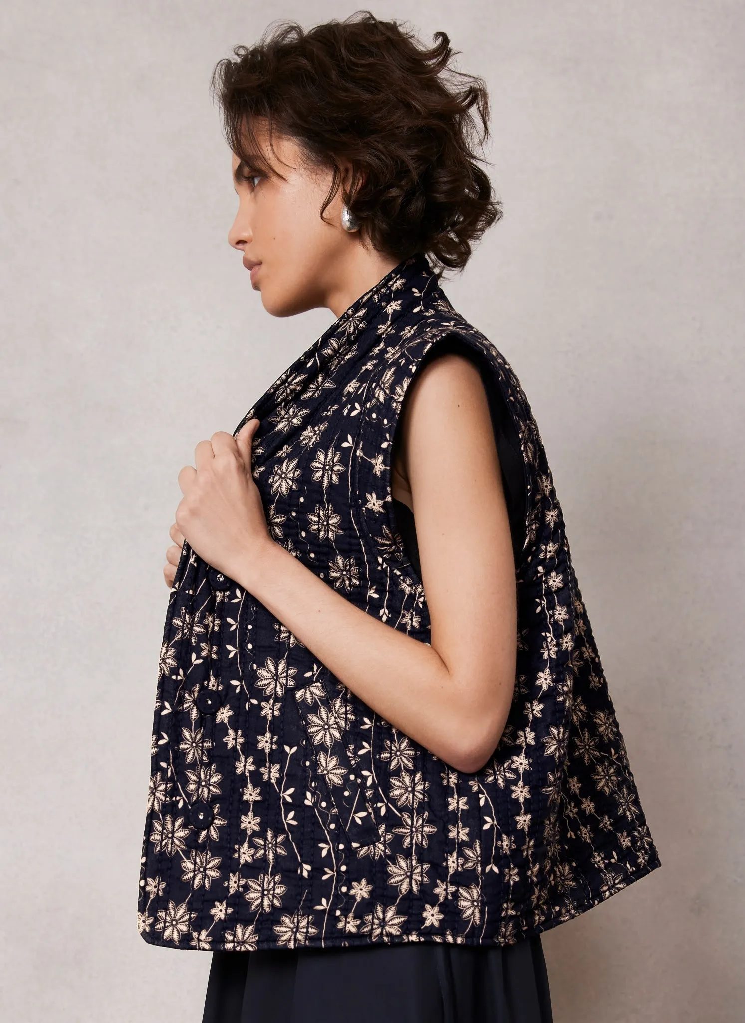 Navy Cotton Printed Quilted Gilet sold by Mint Velvet product image thumbnail 5