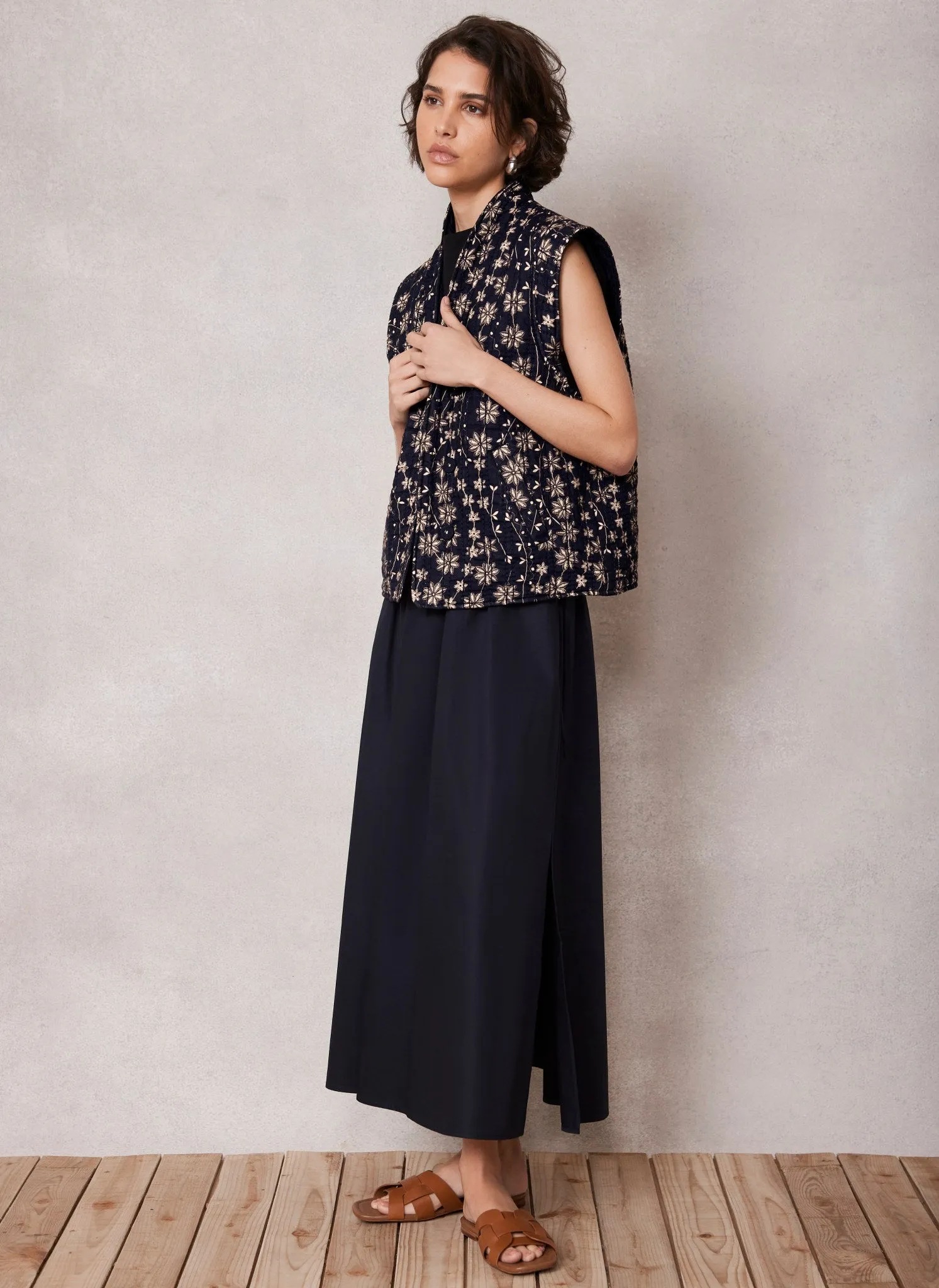 Navy Cotton Printed Quilted Gilet sold by Mint Velvet product image thumbnail 4