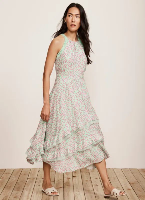 Green Spot Print Tiered Midi Dress made by Mint Velvet