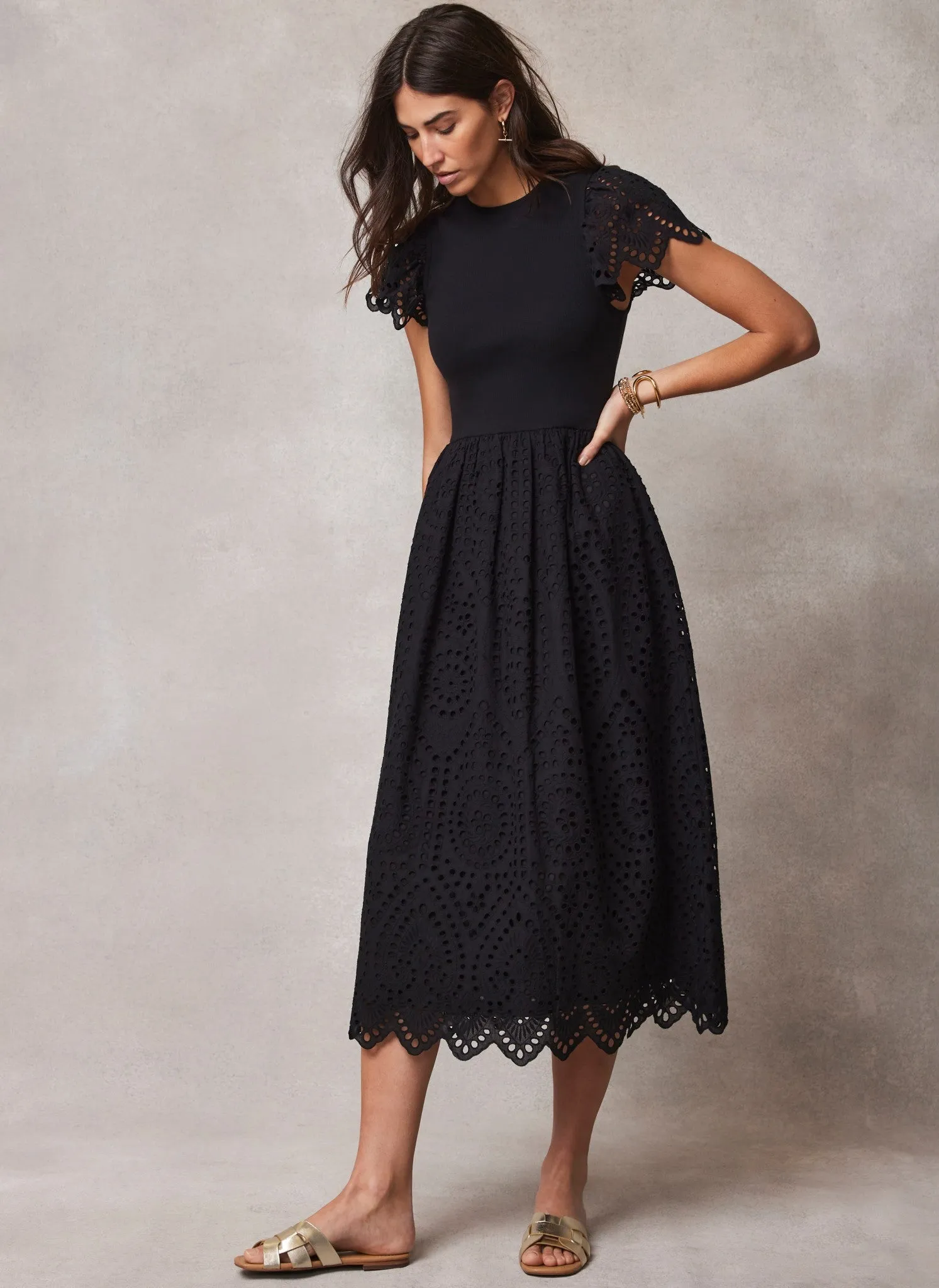 Black Broderie Midi Dress sold by Mint Velvet product image thumbnail 5
