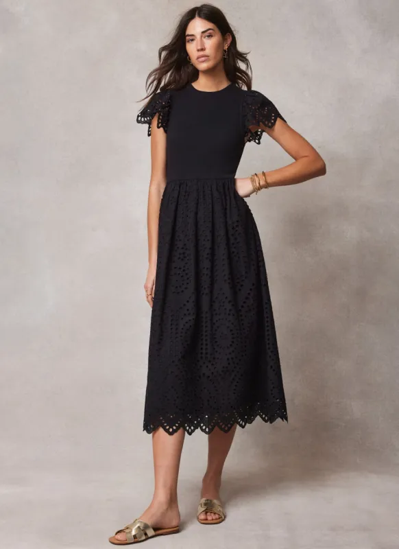 Black Broderie Midi Dress sold by Mint Velvet