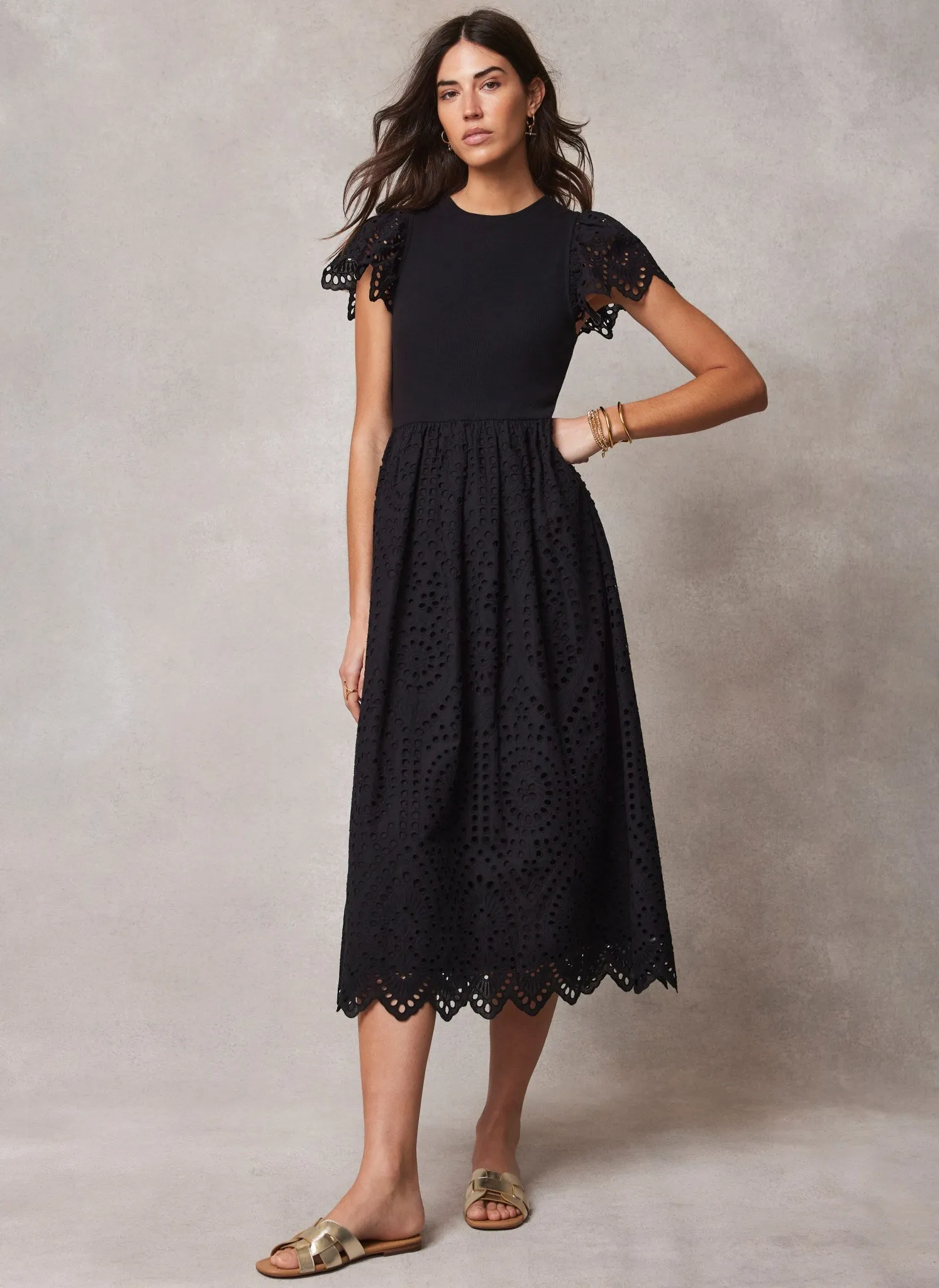 Black Broderie Midi Dress sold by Mint Velvet