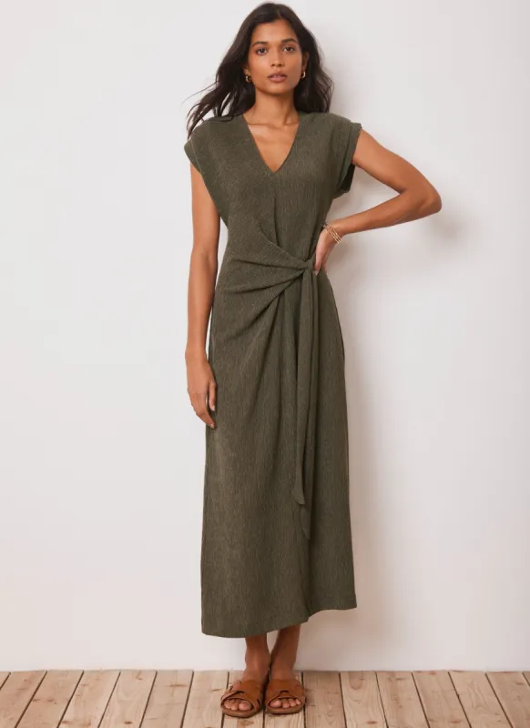 Khaki Jersey Textured Tie Midi Dress sold by Mint Velvet
