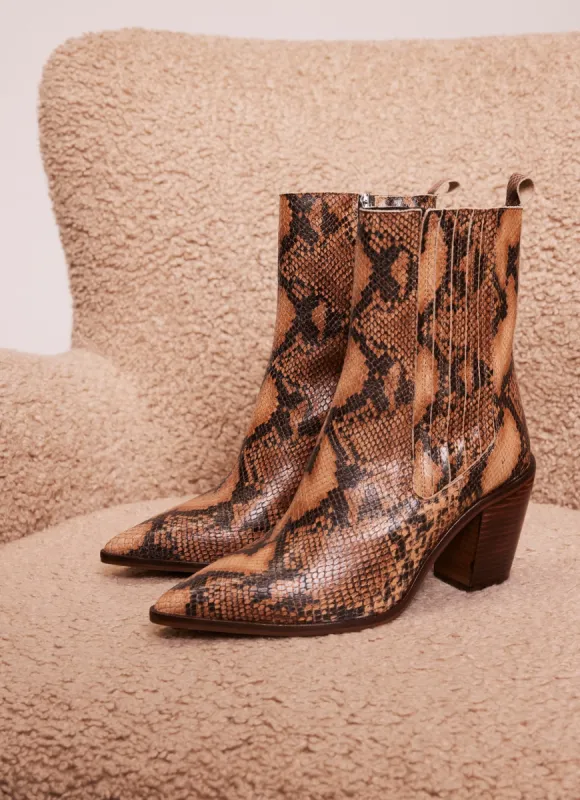 Brown Snake Print Heeled Boots sold by Mint Velvet