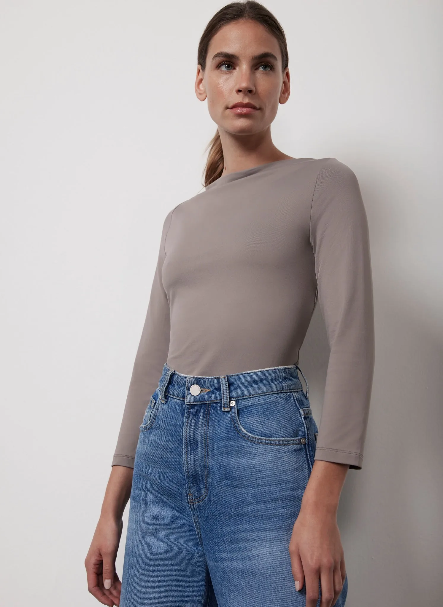 Taupe Layering Wide Neck Top sold by Mint Velvet