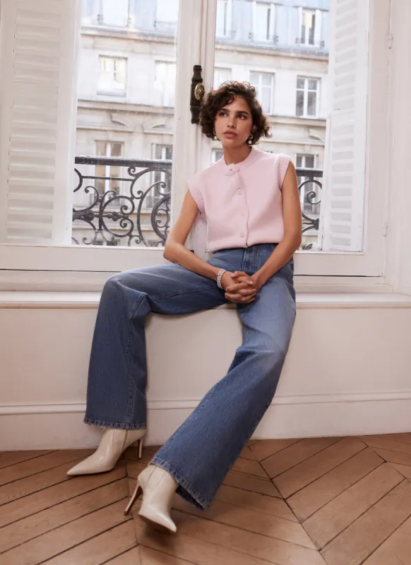 Pink Cotton Blend Button Vest sold by Mint Velvet