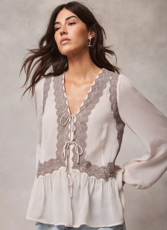 Neutral Embroidered Blouse sold by Mint Velvet