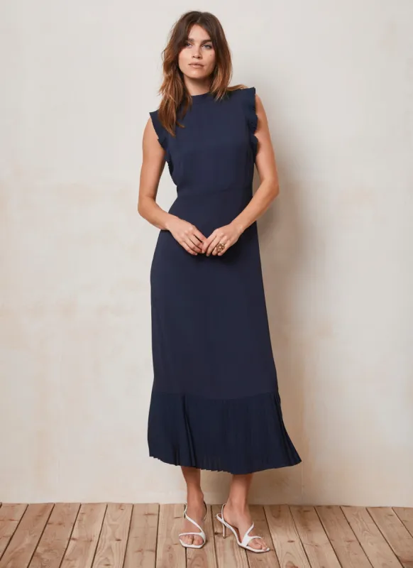 Navy Pleated Trim Midi Dress sold by Mint Velvet