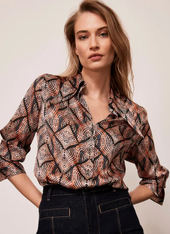 Orange Geo Print Satin Shirt sold by Mint Velvet
