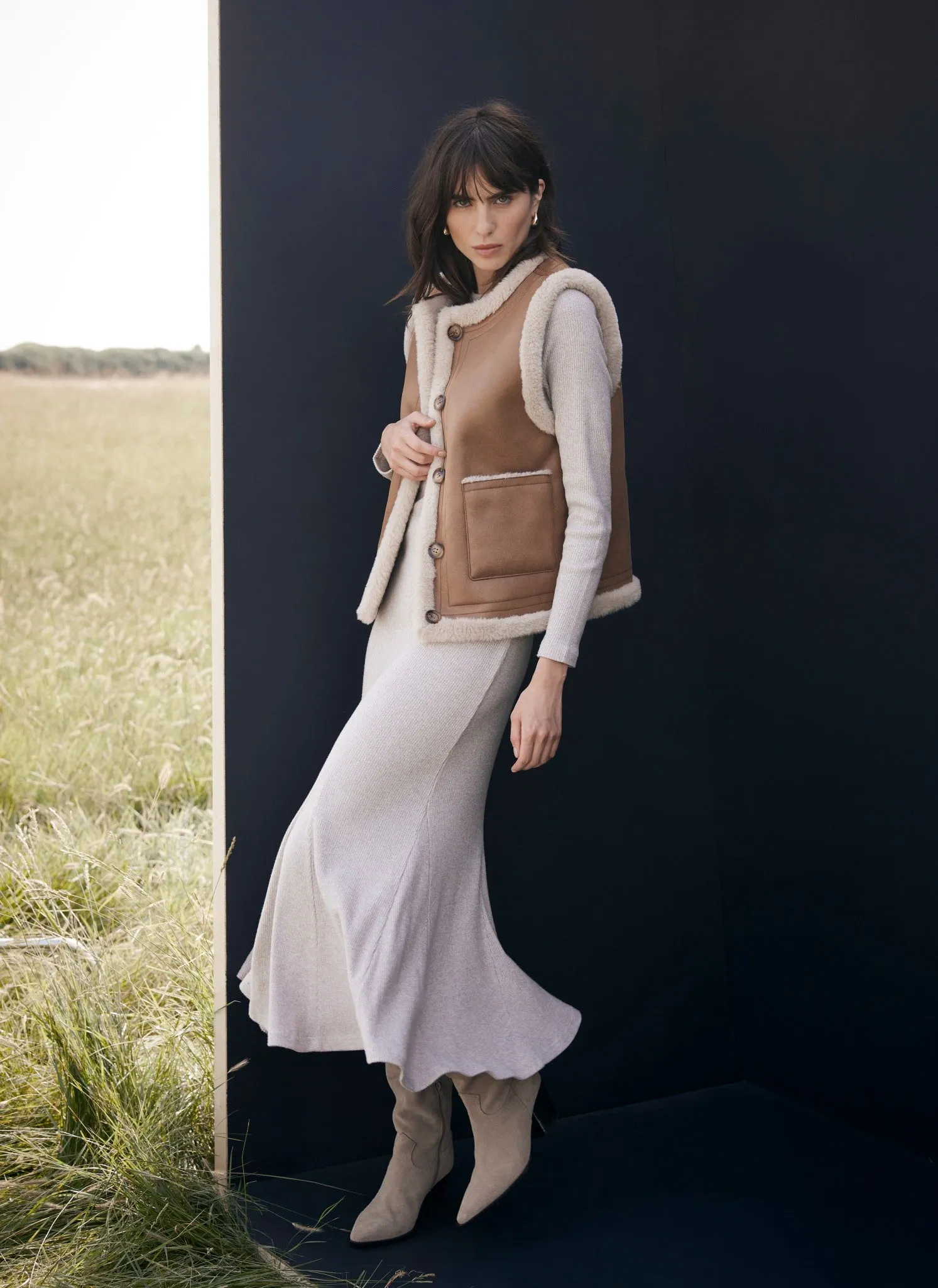 Neutral Cosy Ribbed Jersey Midi Dress sold by Mint Velvet product image thumbnail 5