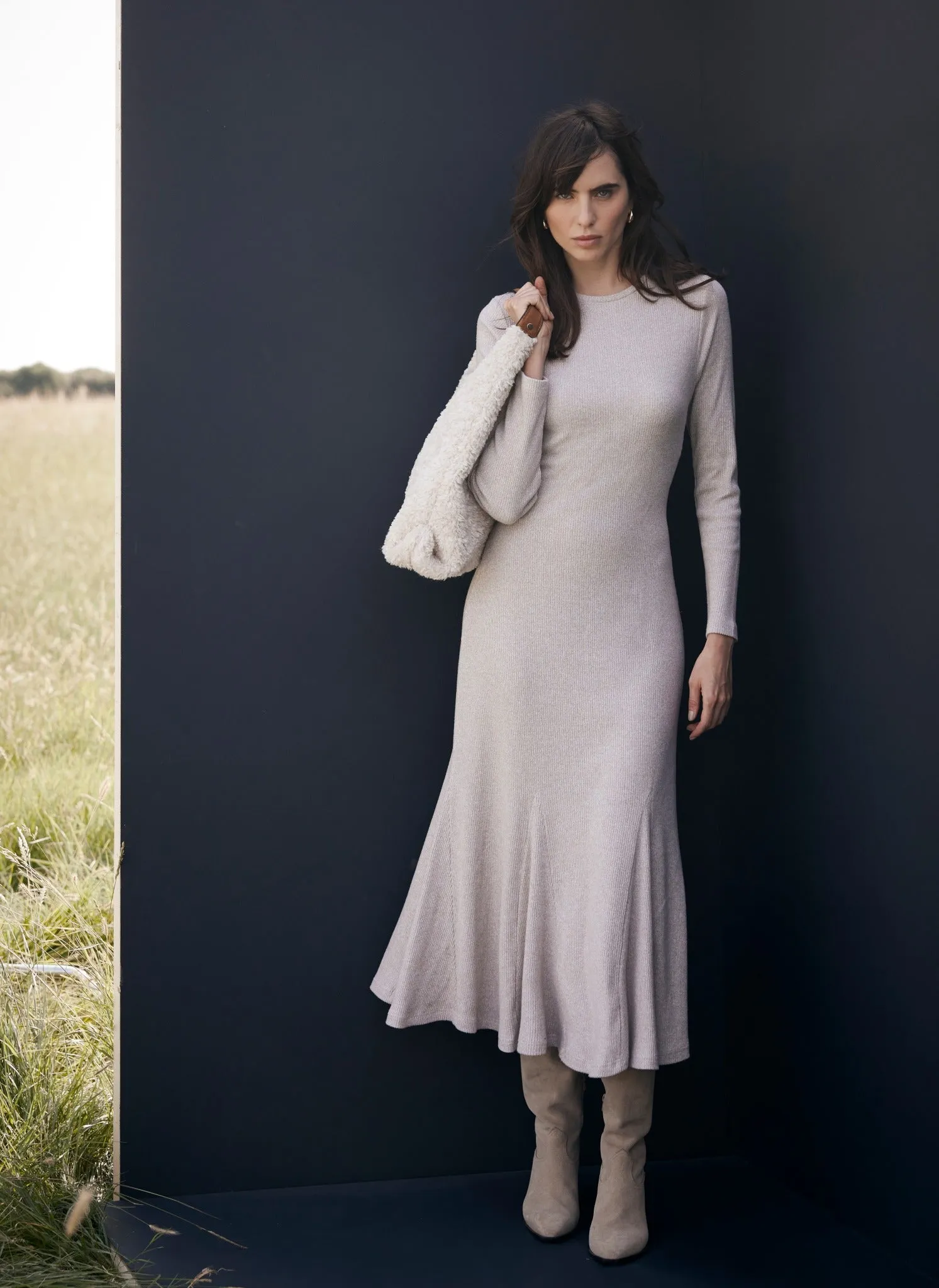 Neutral Cosy Ribbed Jersey Midi Dress sold by Mint Velvet product image thumbnail 4