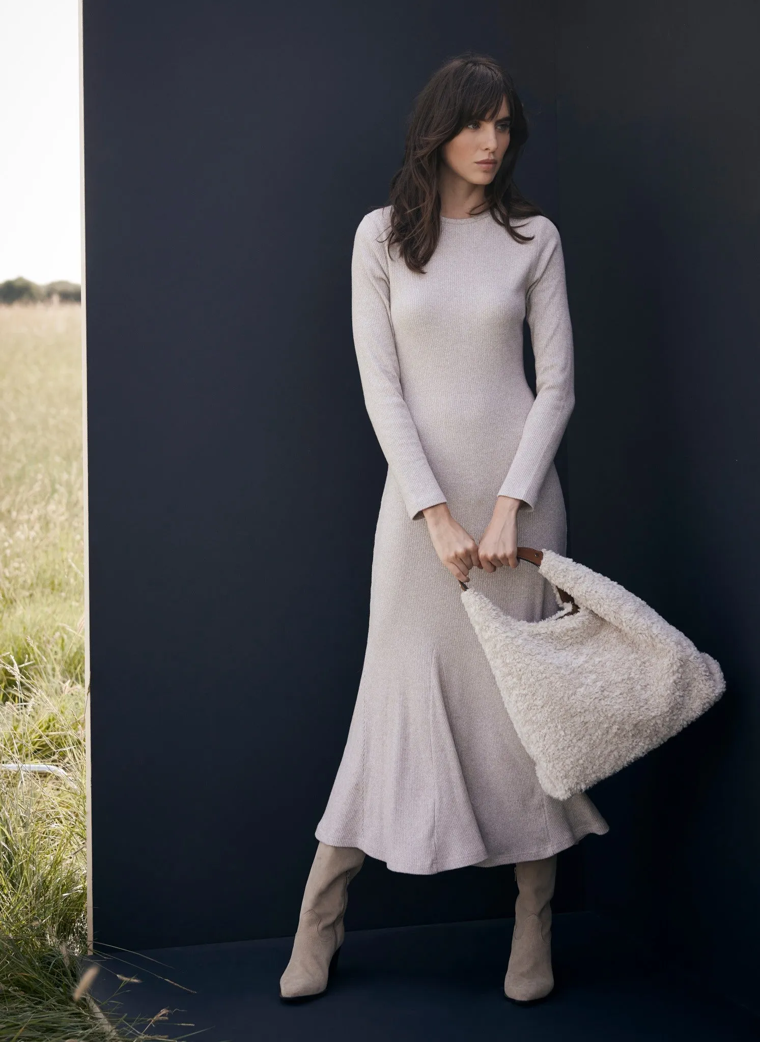 Neutral Cosy Ribbed Jersey Midi Dress sold by Mint Velvet product image thumbnail 3