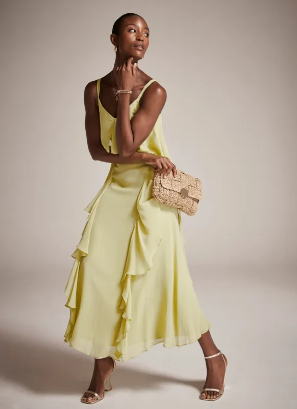 Lime Waterfall Ruffle Maxi Dress sold by Mint Velvet