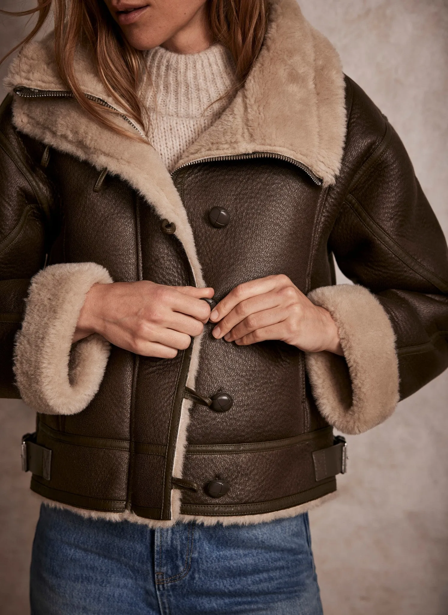 Khaki Funnel Neck Aviator Jacket Parallel