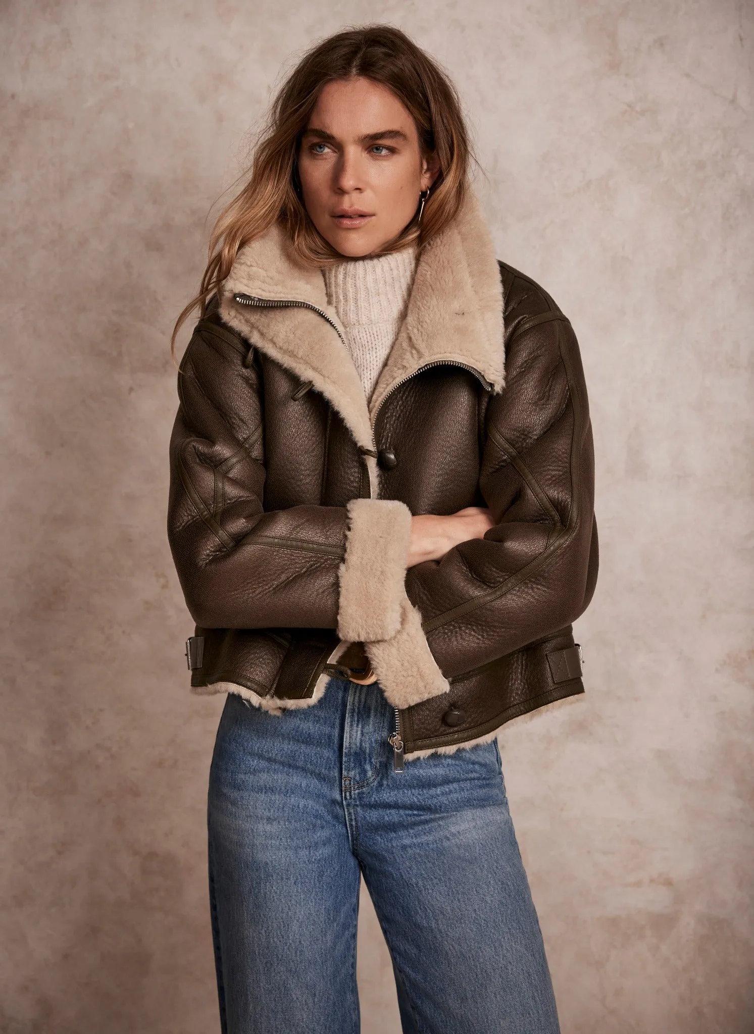 Khaki Funnel Neck Aviator Jacket sold by Mint Velvet product image thumbnail 3