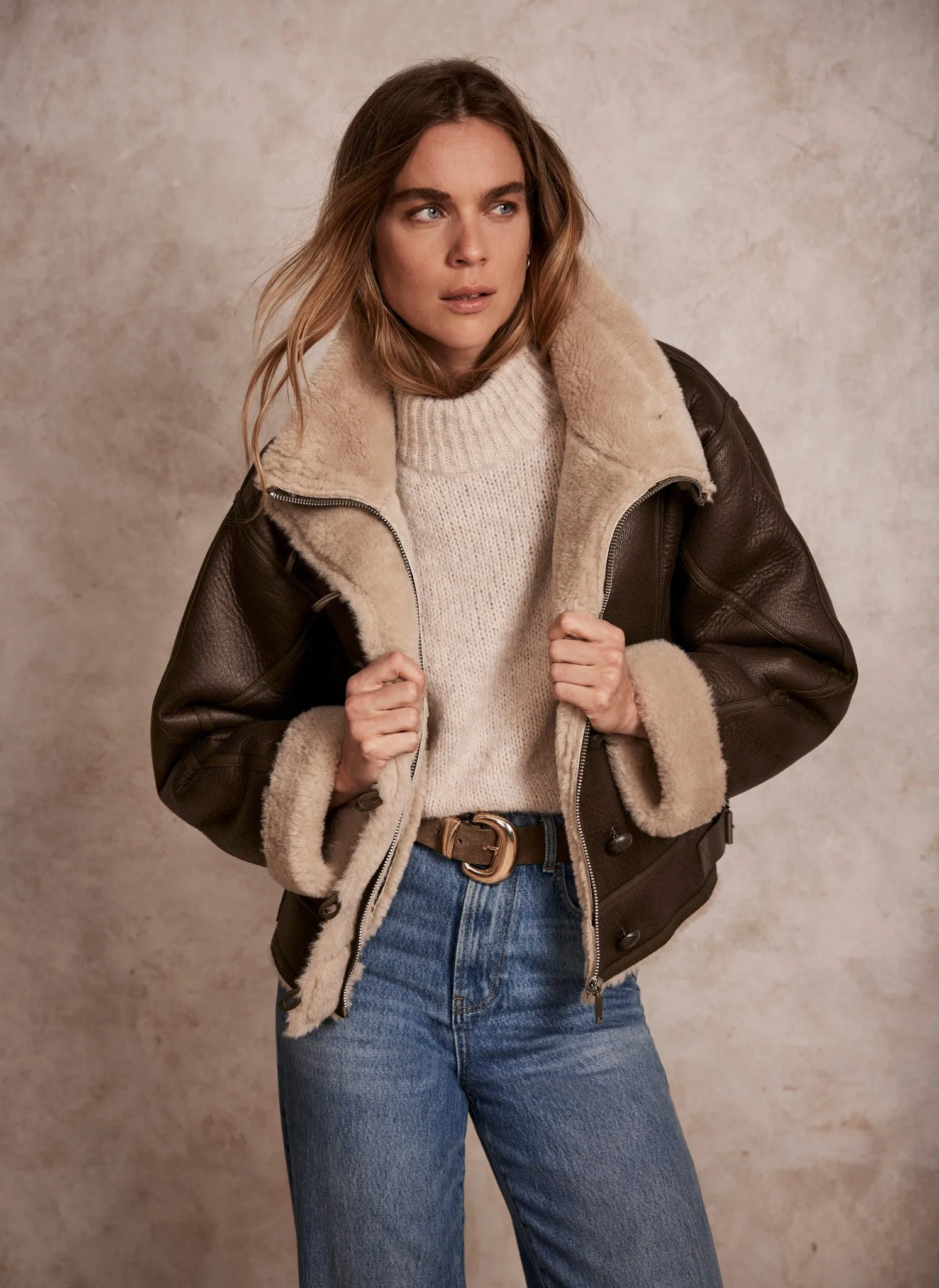 Khaki Funnel Neck Aviator Jacket Parallel