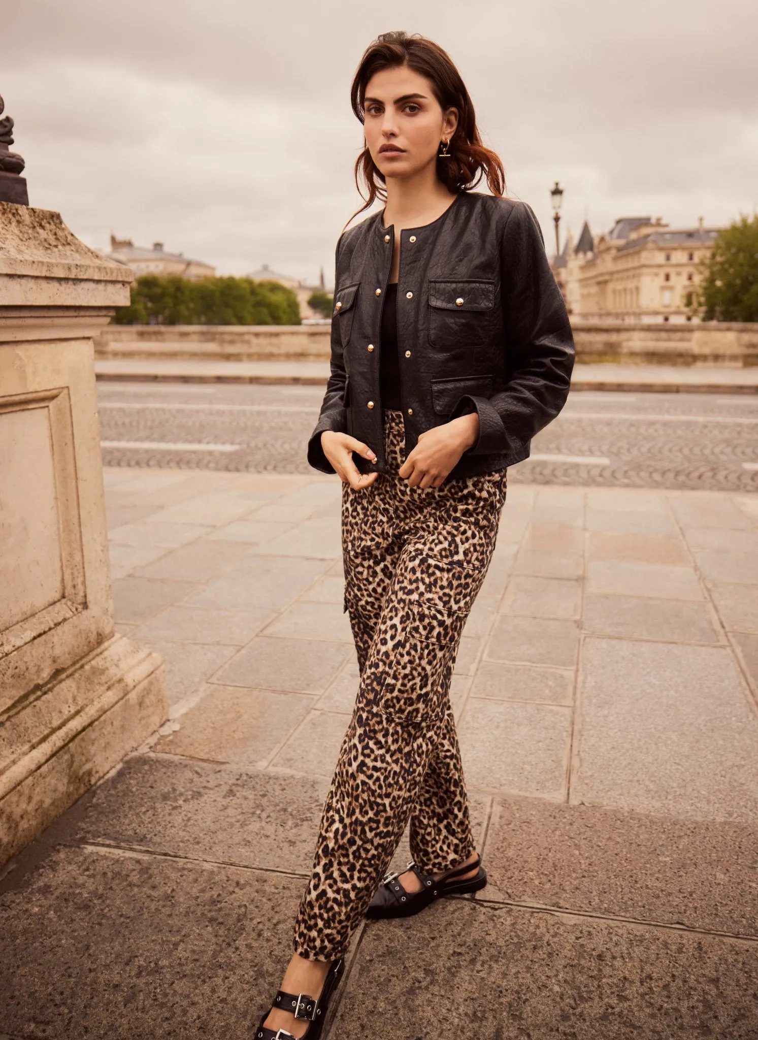 Leopard Print Straight Cargo Jeans | Parallel