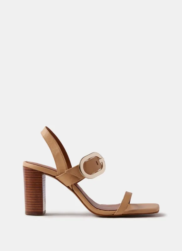 Neutral Leather Buckle Block Heels sold by Mint Velvet