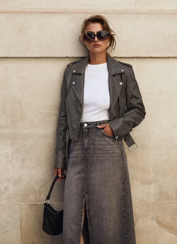 Grey Leather Biker Jacket sold by Mint Velvet