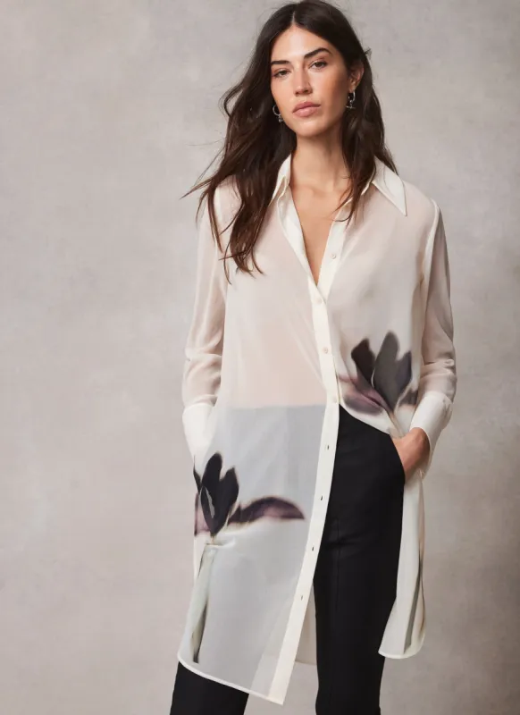 White Floral Print Longline Shirt sold by Mint Velvet