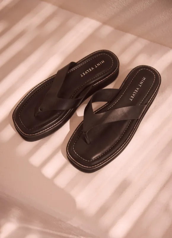 Black Leather Flip Flop Sandals sold by Mint Velvet