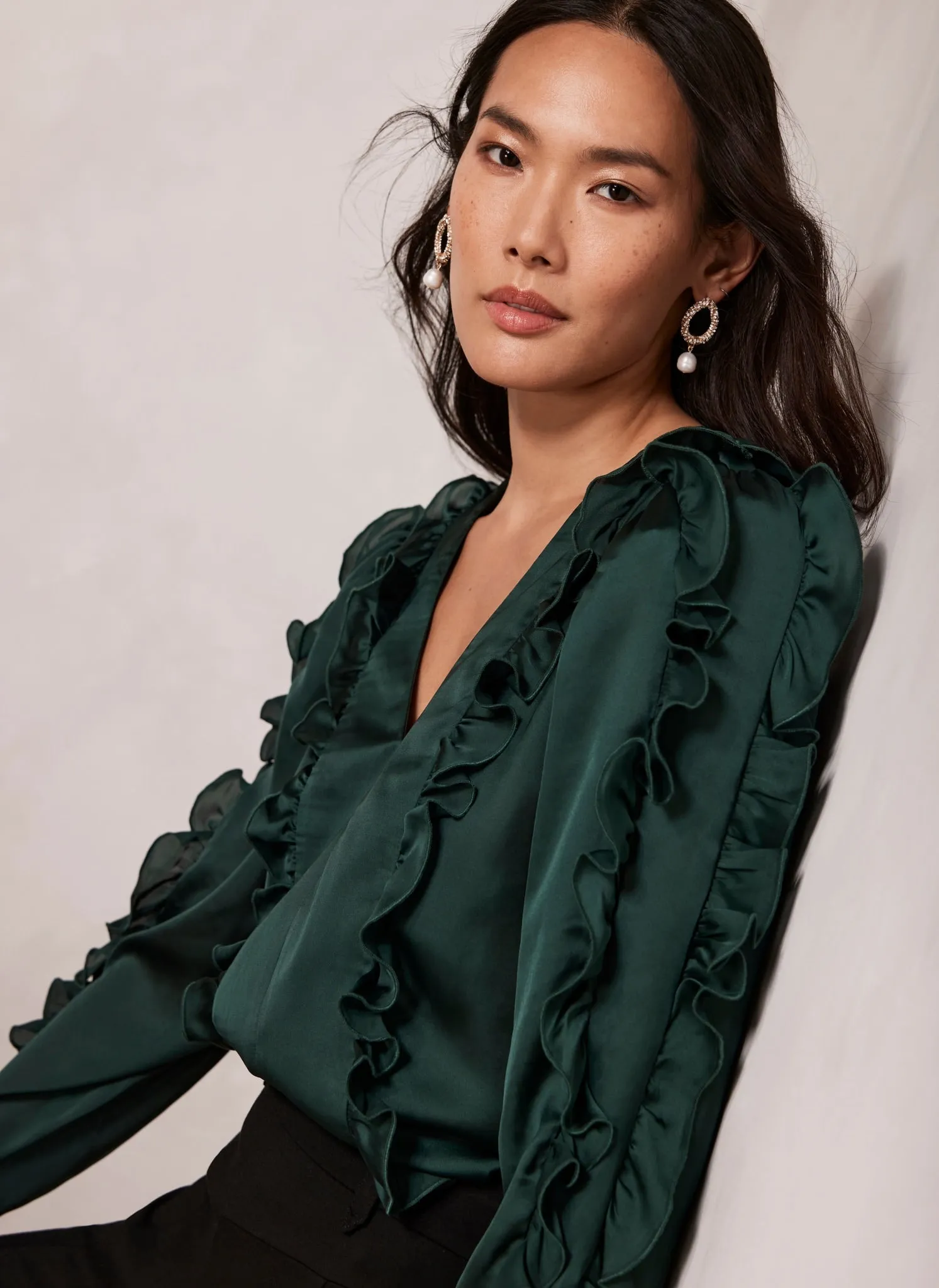 Green Satin Ruffle Blouse sold by Mint Velvet product image thumbnail 4