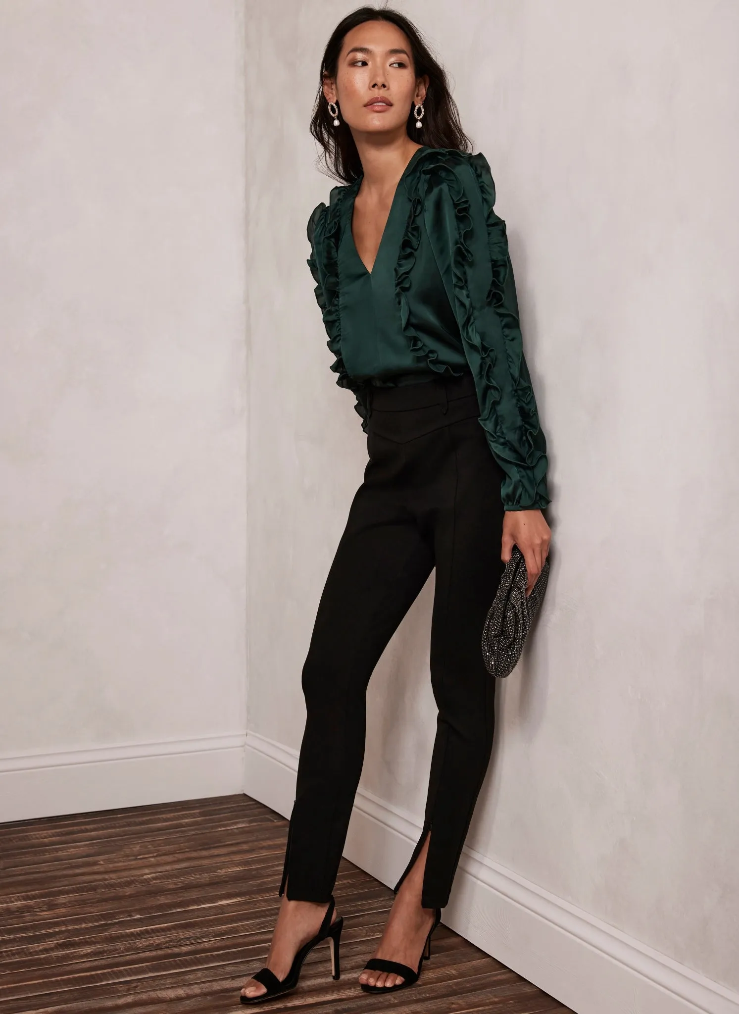 Green Satin Ruffle Blouse sold by Mint Velvet product image thumbnail 5