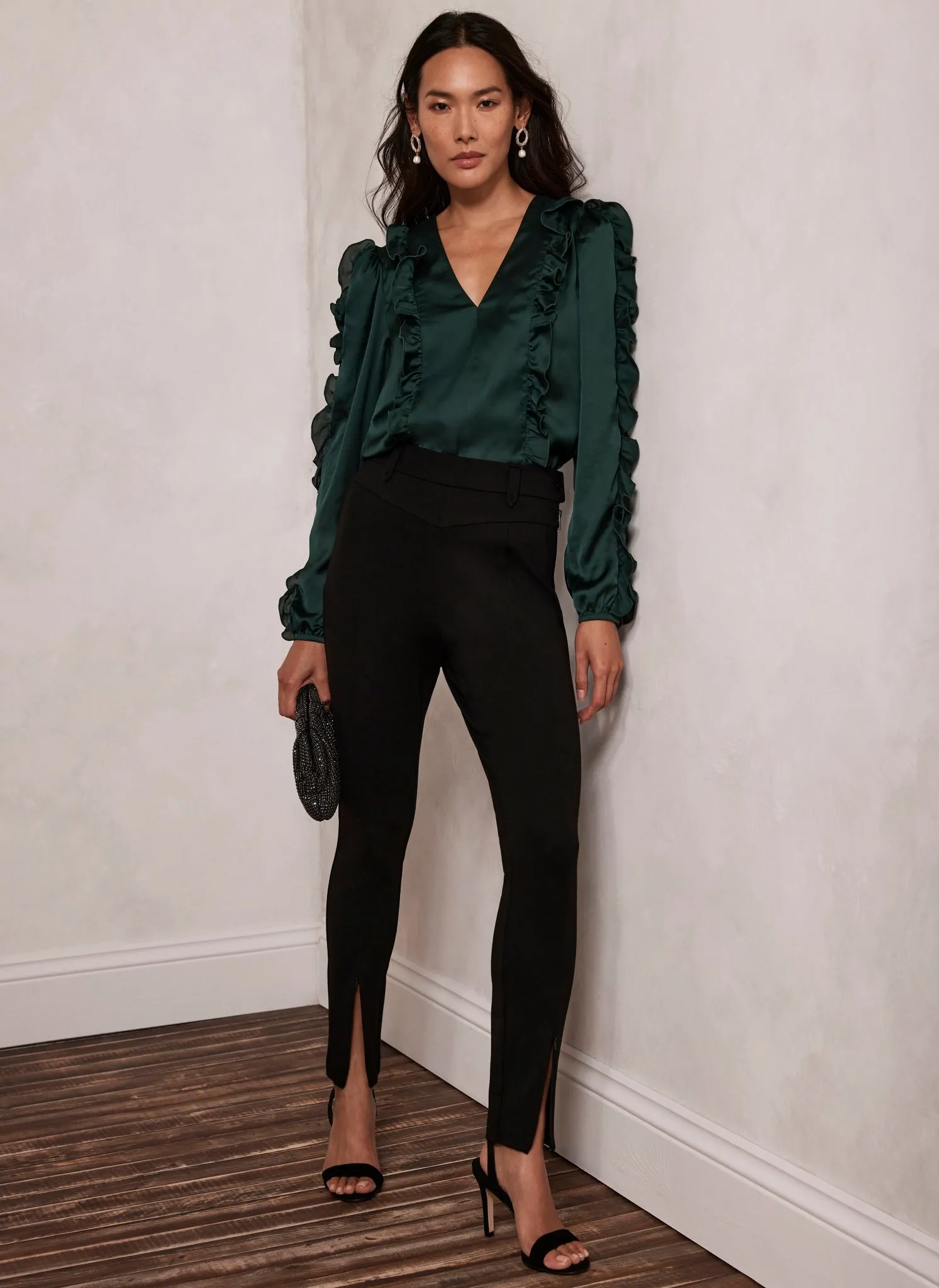 Green Satin Ruffle Blouse sold by Mint Velvet product image thumbnail 3