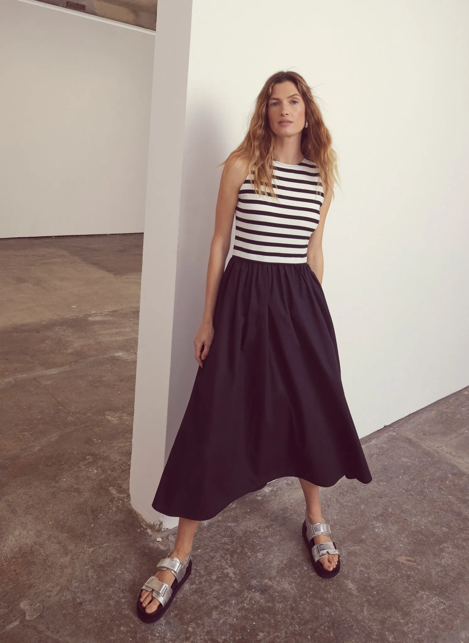 Navy Striped Jersey Midi Dress sold by Mint Velvet