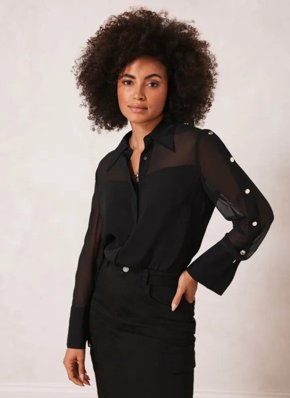 Black Button Detail Shirt sold by Mint Velvet