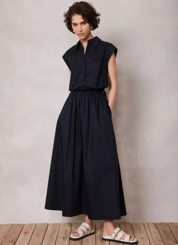 Navy Cotton Tie Maxi Skirt sold by Mint Velvet