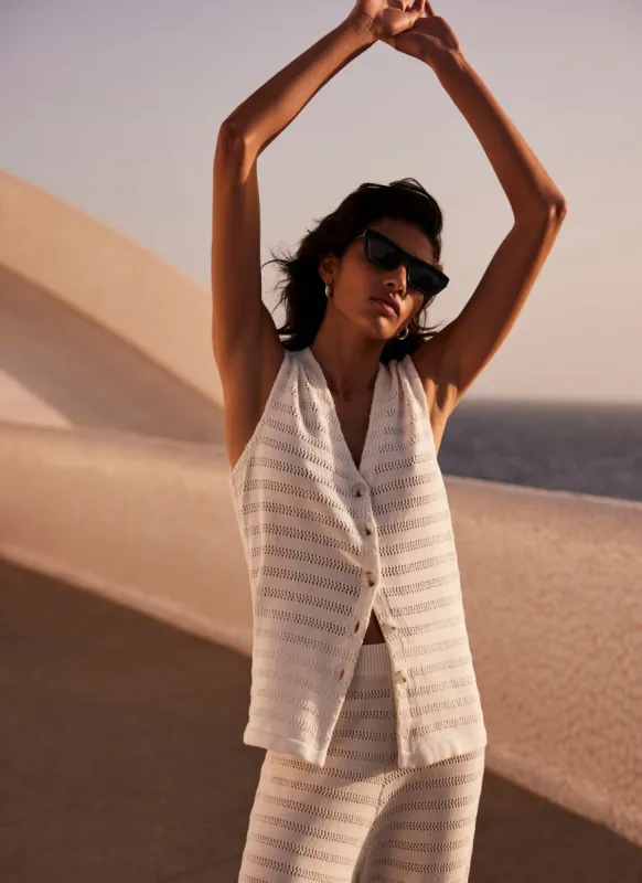 Cream Cotton Crochet Long Waistcoat sold by Mint Velvet