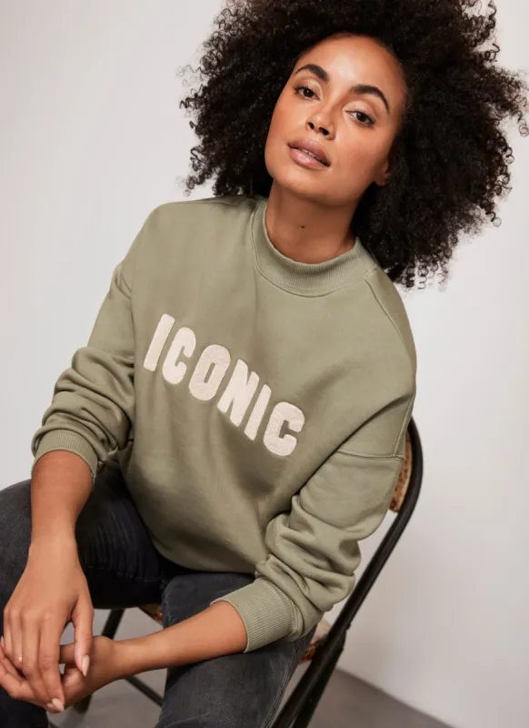Khaki Iconic Slogan Sweatshirt sold by Mint Velvet