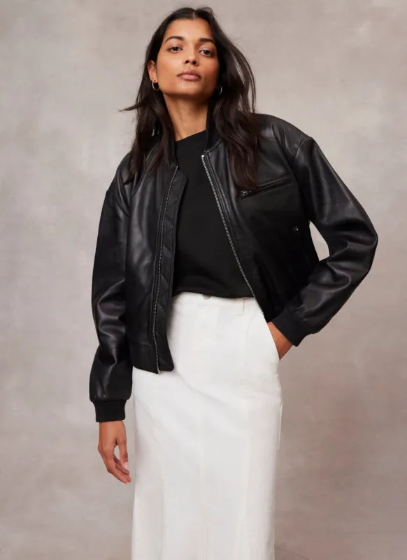 Black Leather Bomber Jacket sold by Mint Velvet