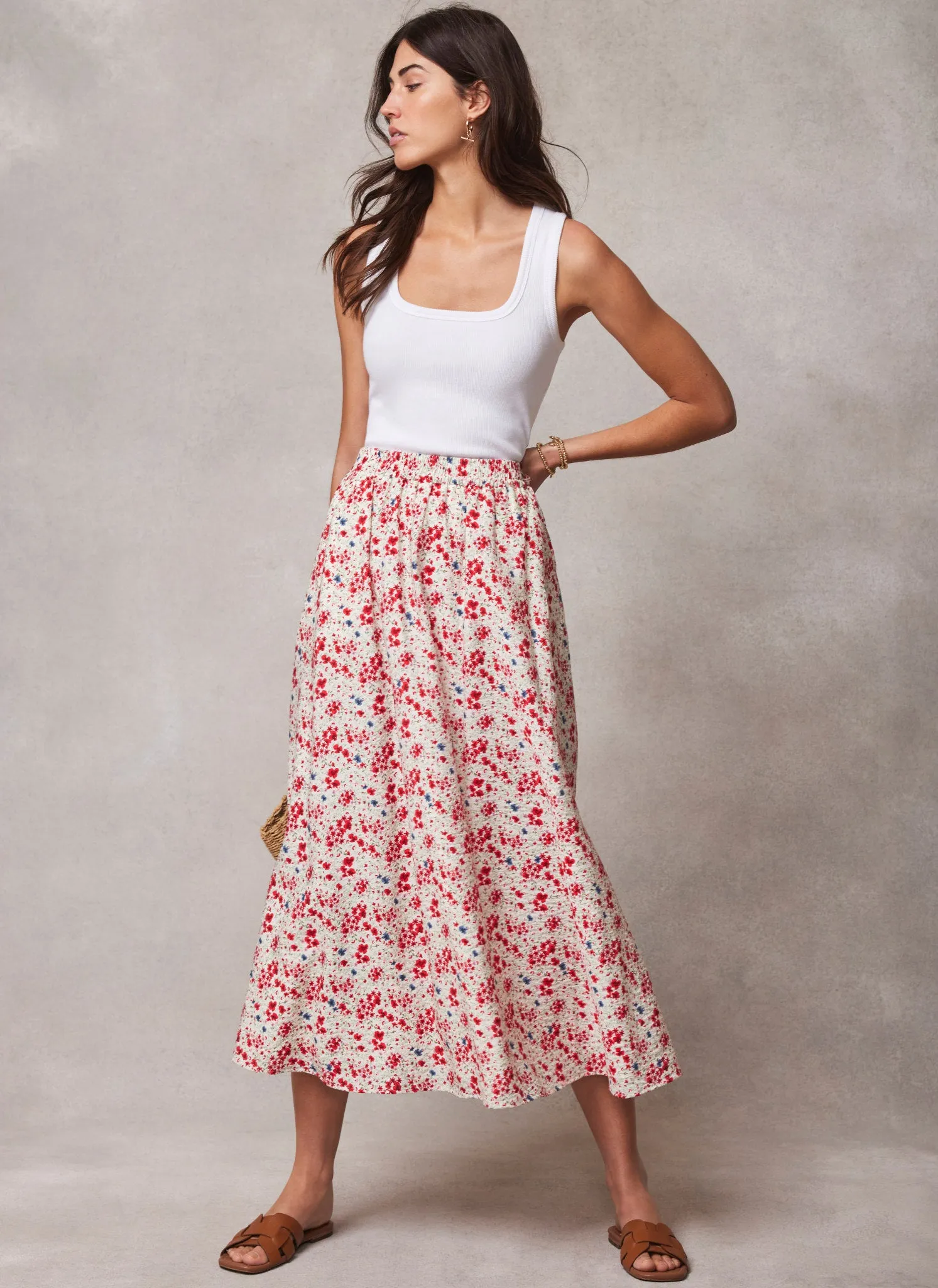 White Floral Print Maxi Skirt sold by Mint Velvet