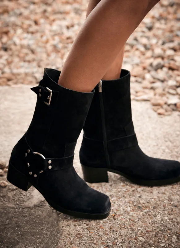 Black Suede Biker Boots sold by Mint Velvet