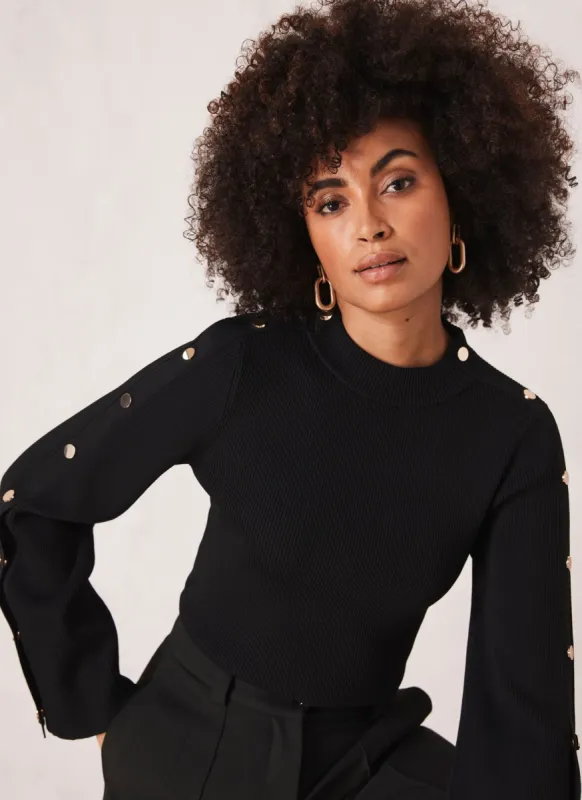 Black Popper Sleeve Knit Top sold by Mint Velvet