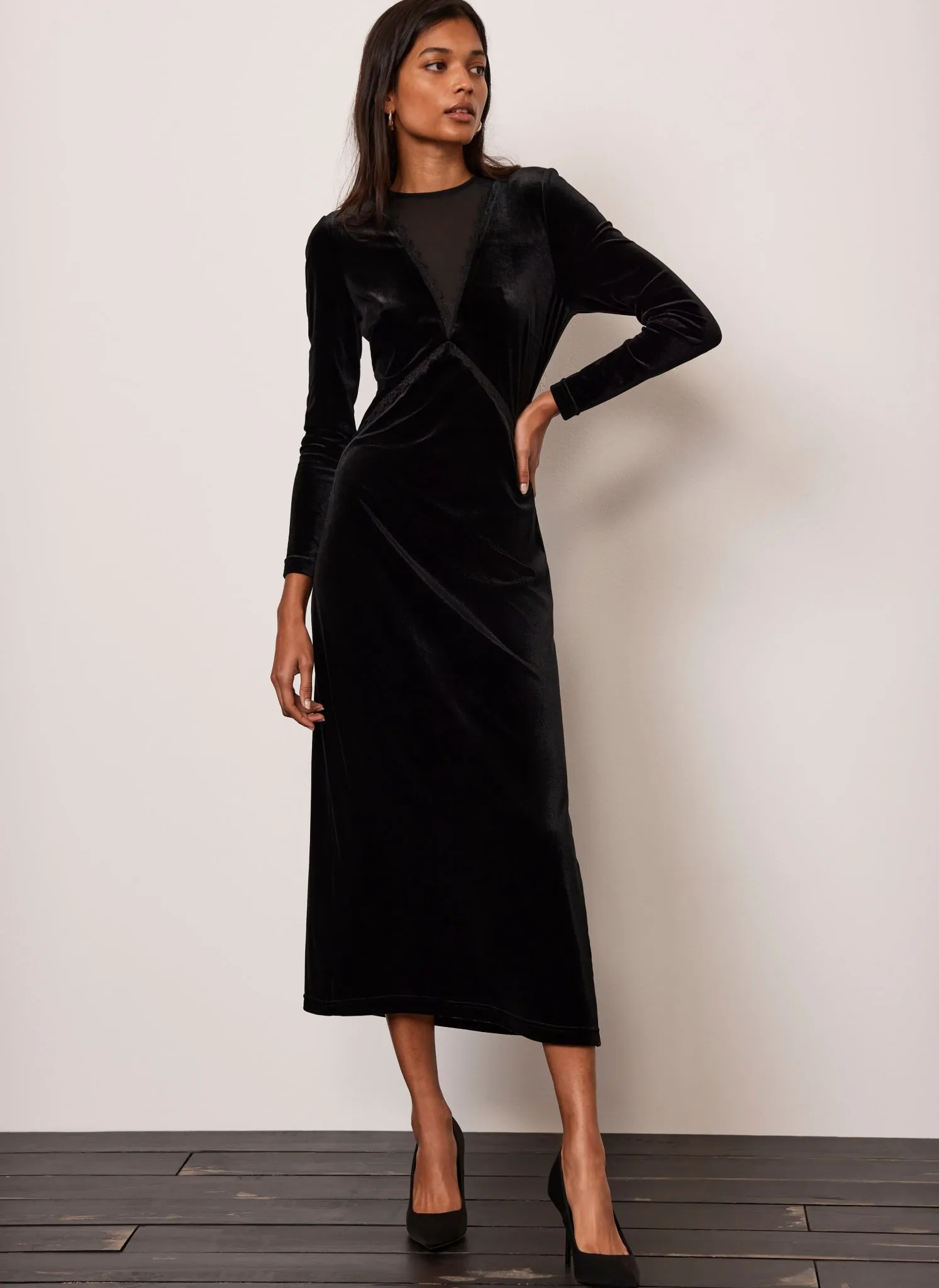 Black Velvet Midi Dress sold by Mint Velvet