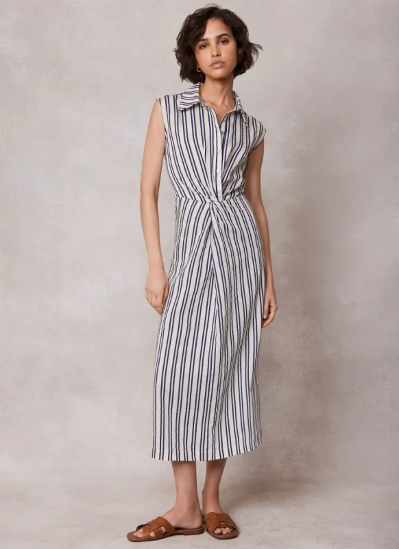 White Striped Twist Midi Dress sold by Mint Velvet
