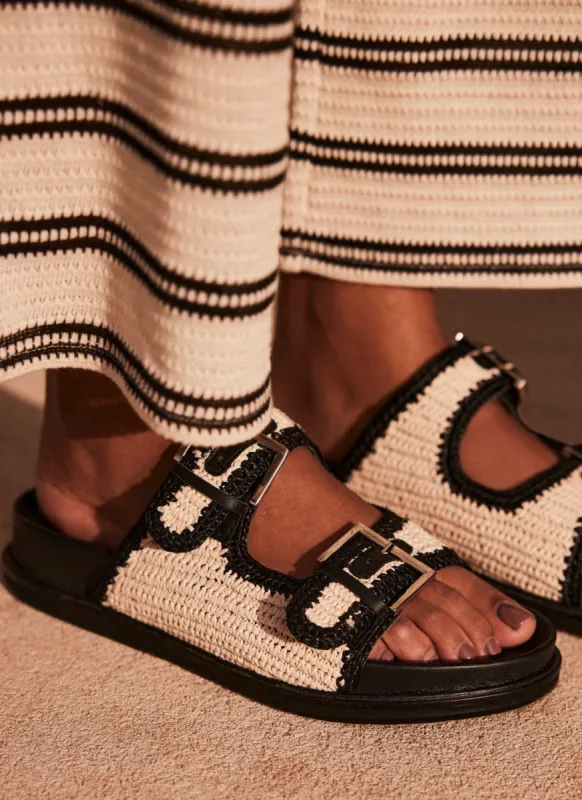 Black Leather Raffia Sandals sold by Mint Velvet
