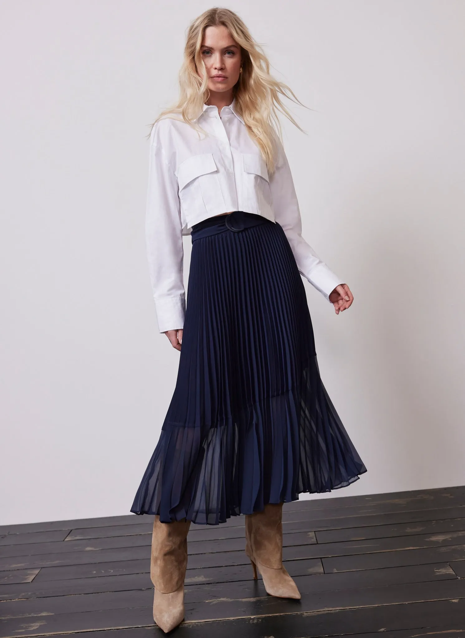 Navy Blue Pleated Midi Skirt sold by Mint Velvet