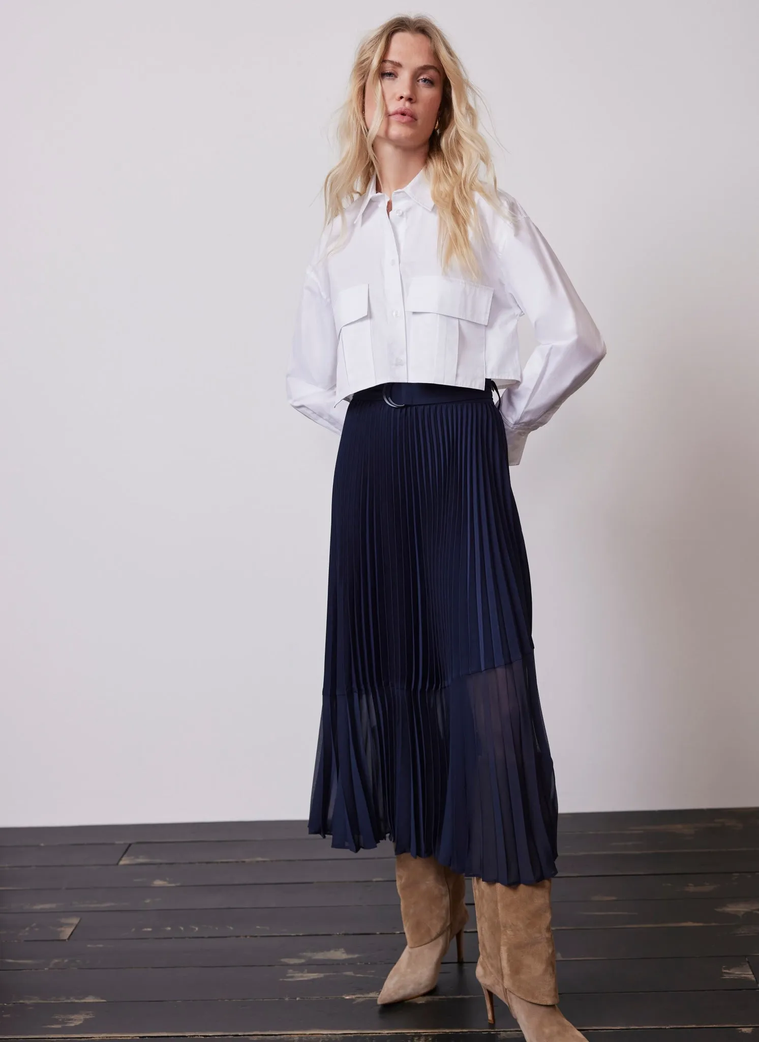 Navy Blue Pleated Midi Skirt sold by Mint Velvet product image thumbnail 5