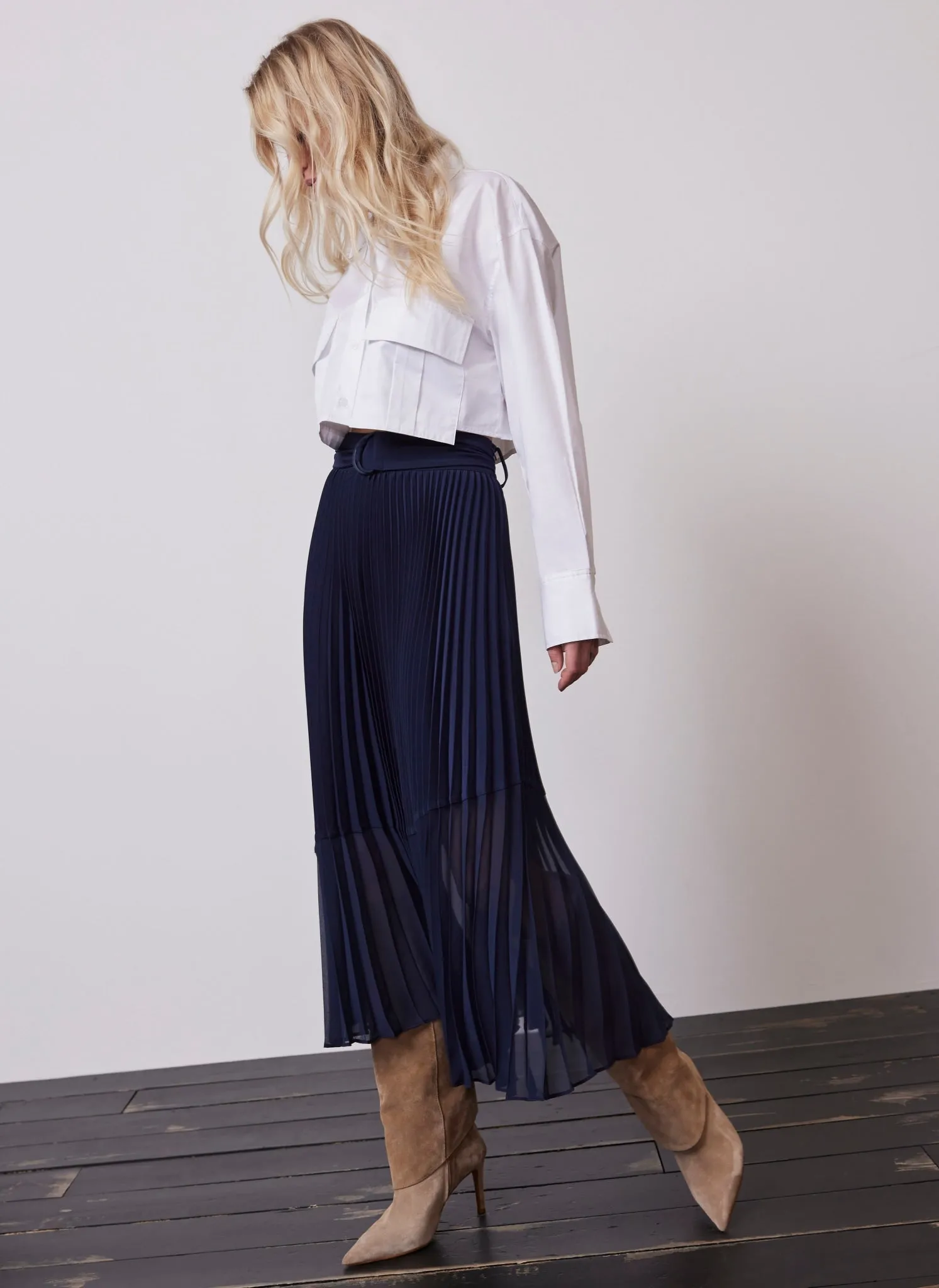 Navy Blue Pleated Midi Skirt sold by Mint Velvet product image thumbnail 4