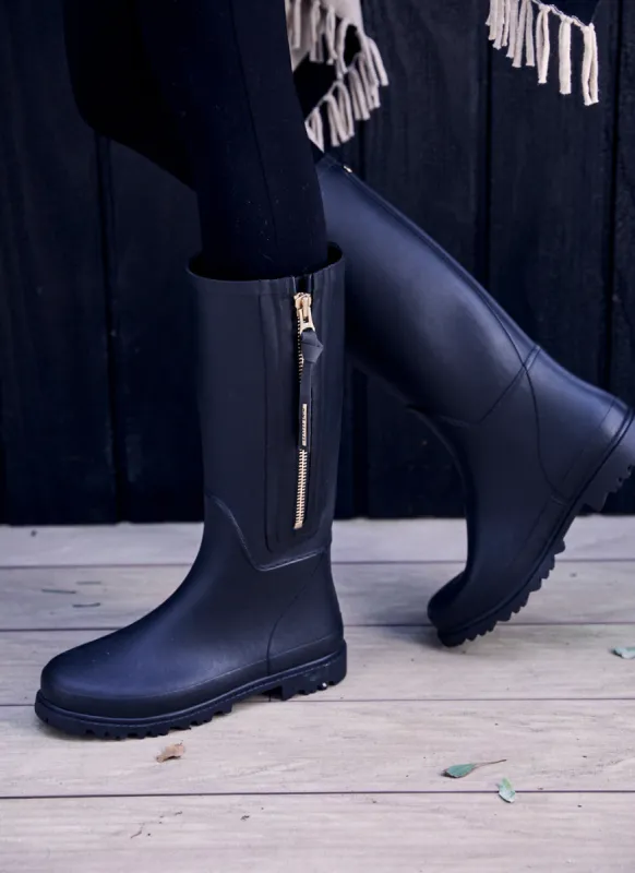 April Black Zip Wellies sold by Mint Velvet