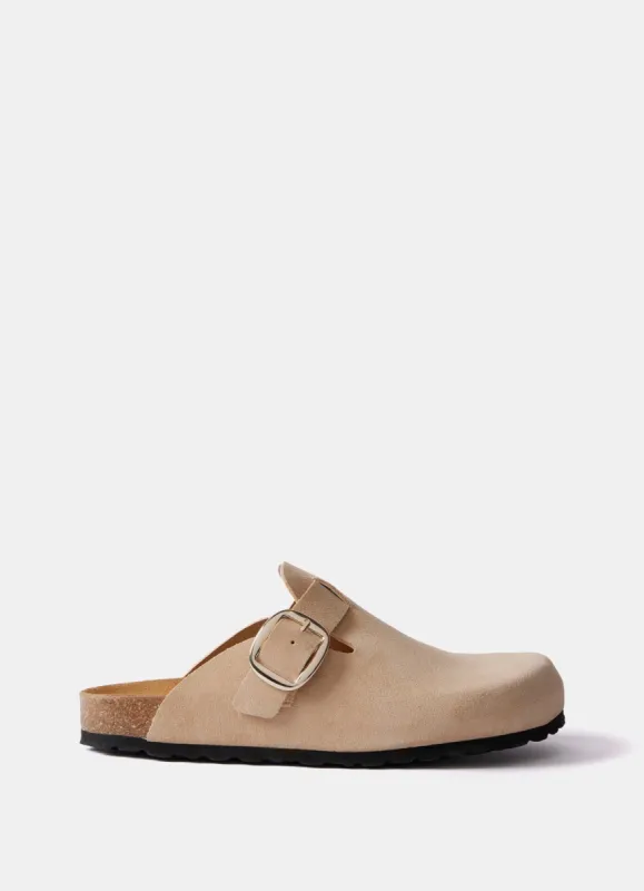 Neutral Suede Buckled Clogs sold by Mint Velvet