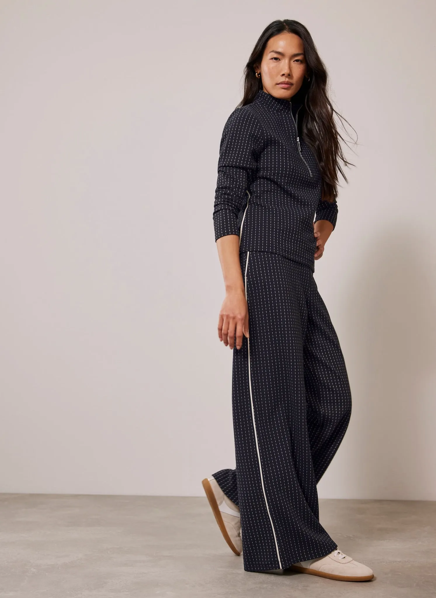 Navy Pinstripe Wide Trousers sold by Mint Velvet
