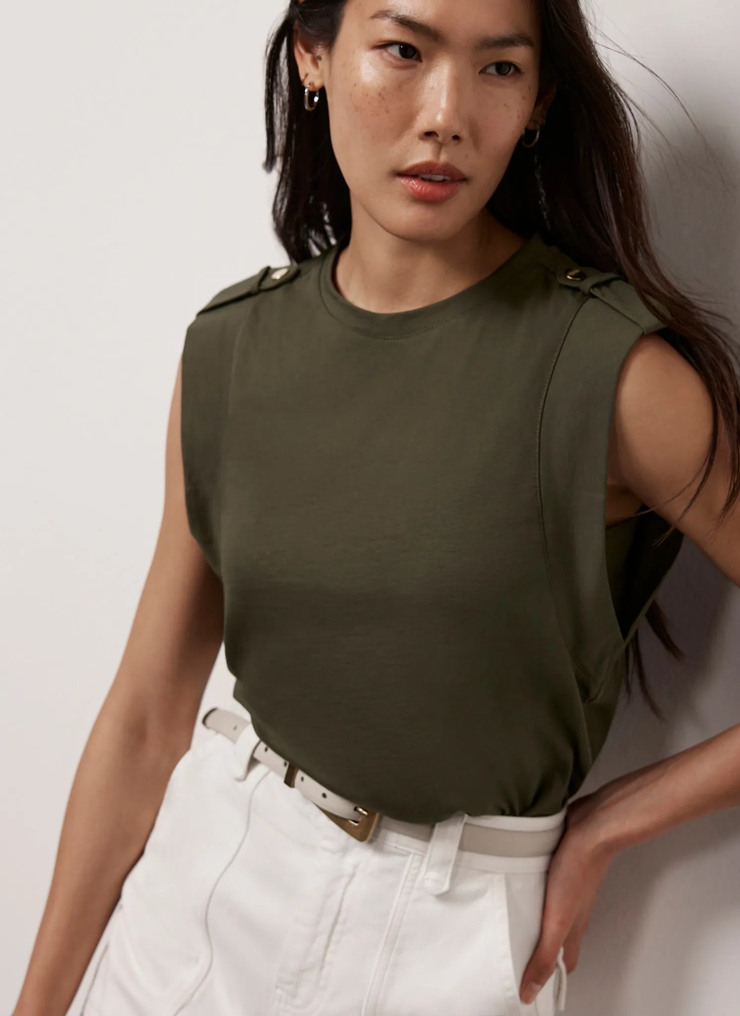 Khaki Cotton Utility T-Shirt sold by Mint Velvet product image thumbnail 2