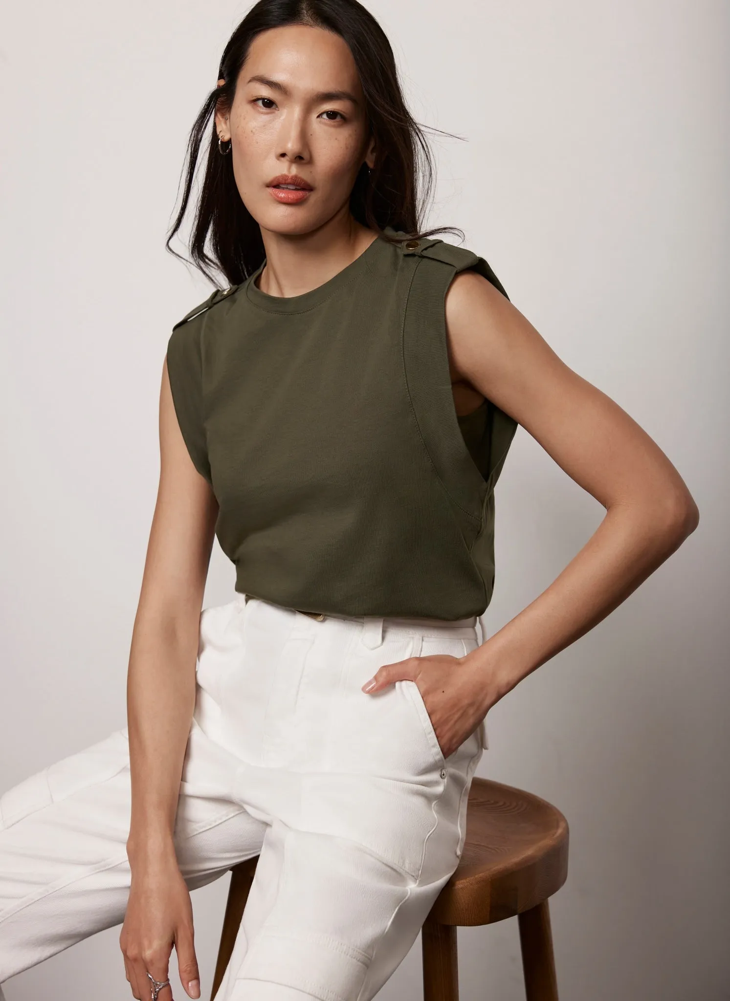 Khaki Cotton Utility T-Shirt sold by Mint Velvet product image thumbnail 4
