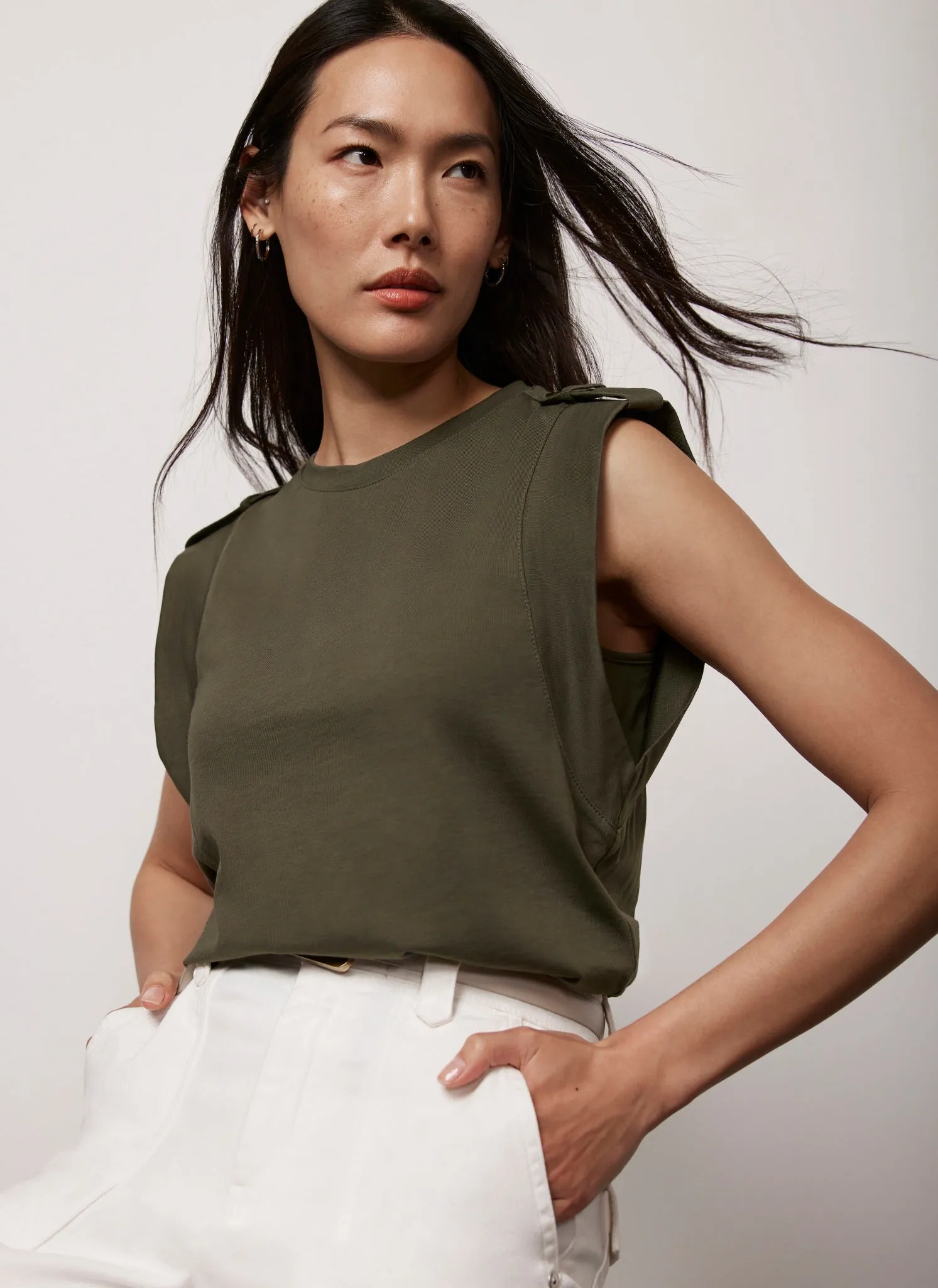 Khaki Cotton Utility T-Shirt sold by Mint Velvet